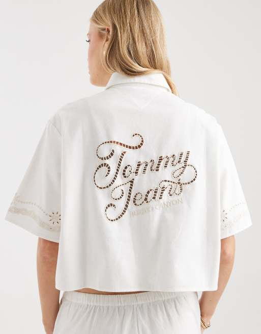 Tommy Jeans – Gräddvitt set i linnetyg med broderie anglaise, 3 av 3
