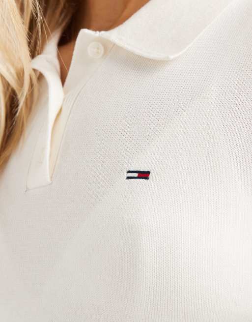 Tommy Jeans – Gräddvit, stickad pikétröja med rullfåll, 2 av 4