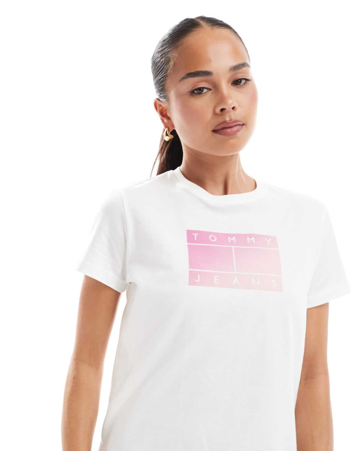 Tommy Jeans gradient flag t-shirt in white and pink
