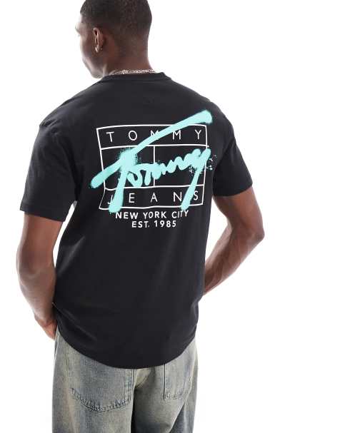 Tommy Jeans graffiti back print logo t-shirt in black - view 1