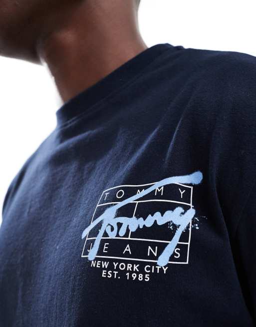 Tommy Jeans graffiti back print logo t-shirt in navy, 3 of 4