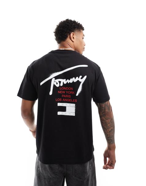 Tommy Jeans graffiti signature back print t-shirt in black - view 1