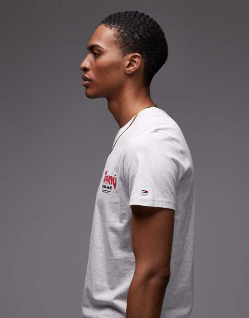Tommy Jeans - Gråmeleret smal T-shirt med boblelogo på brystet, 4 af 5