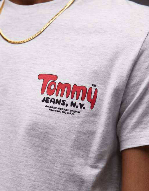 Tommy Jeans - Gråmeleret smal T-shirt med boblelogo på brystet, 5 af 5
