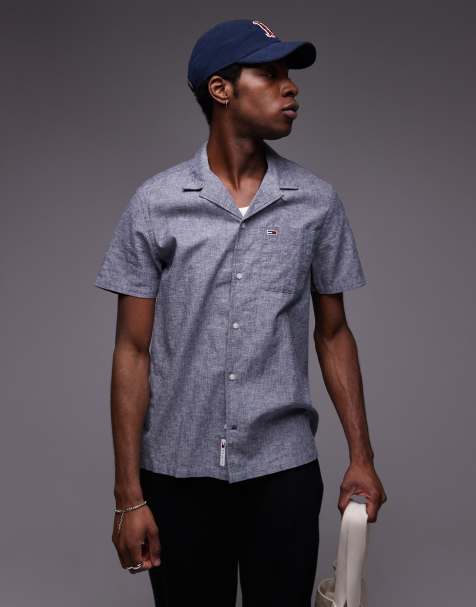 Tommy Jeans linen button shirt in navy