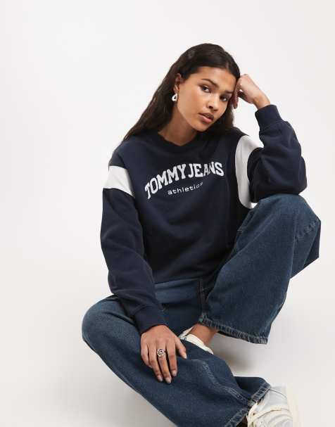 Tommy Jeans varsity logo boxy fit crewneck sweatshirt in navy