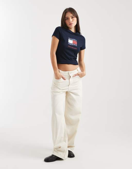 Tommy Jeans – Granatowy dopasowany T-shirt z logo Wavy Flag, 2 z 4