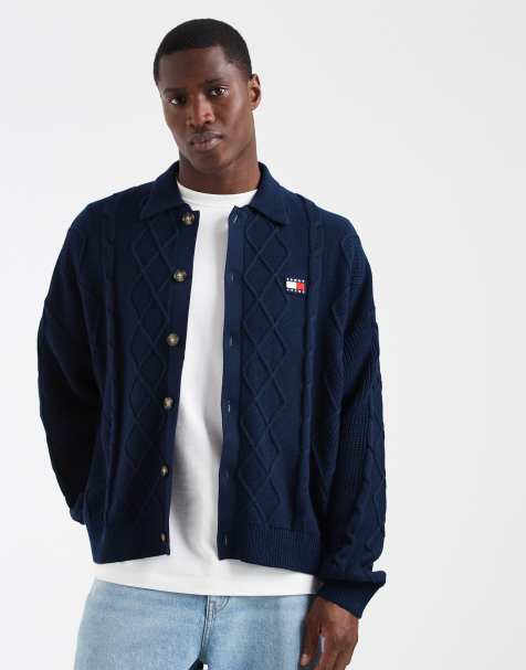 Tommy Jeans – Granatowy luźny kardigan z dzianiny o warkoczowym splocie - view 1