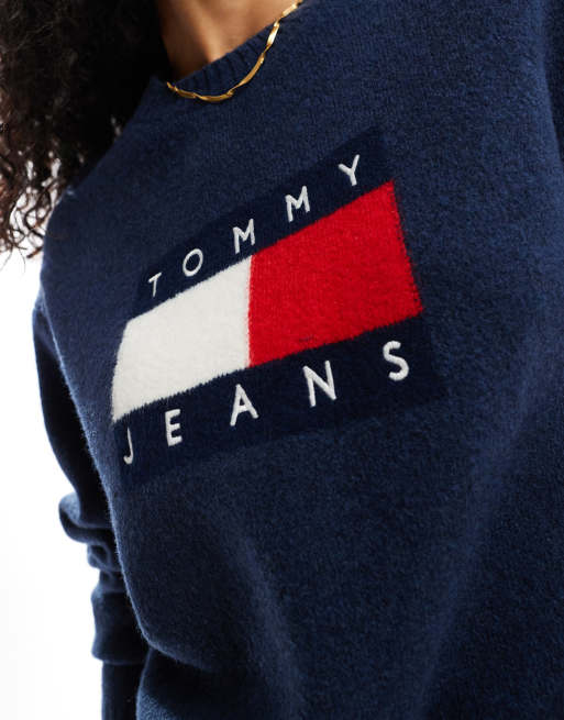 Tommy Jeans – Granatowy melanżowy sweter z logo z flagą, 4 z 4
