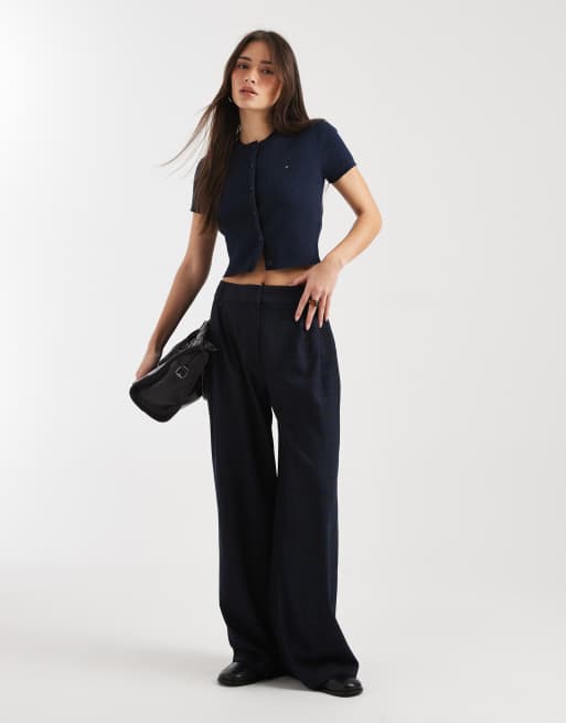 Tommy Jeans – Granatowy prążkowany kardigan basic z krótkimi rękawami, 2 z 4