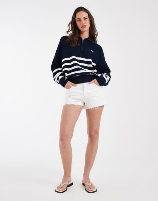 Tommy Jeans – Granatowy sweter w paski z suwakiem pod szyją, 2 z 4