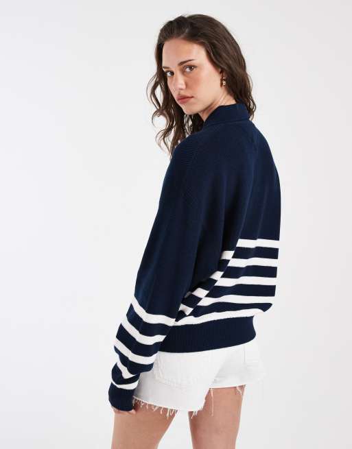 Tommy Jeans – Granatowy sweter w paski z suwakiem pod szyją, 4 z 4