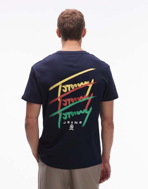 Tommy Jeans – Granatowy T-shirt z nadrukiem z powtórzonym logo na plecach - view 1