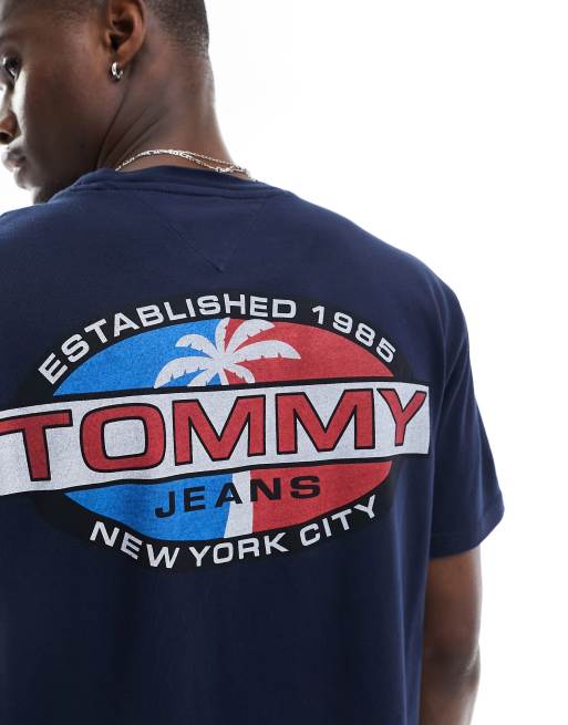 Tommy Jeans graphic backprint palm tree T-shirt in navy