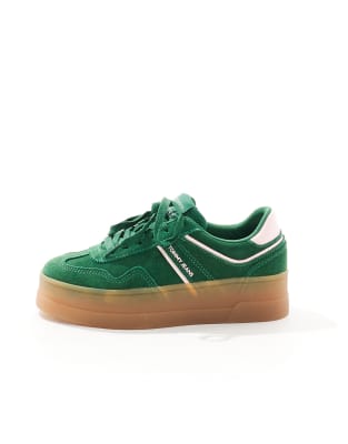 Tommy Jeans Greenwich Flatform Sneakers With Gum Sole In Green