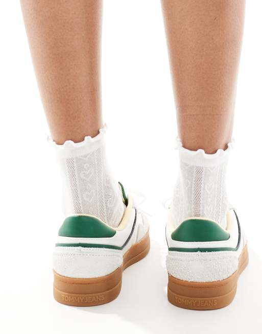 Tommy Jeans Greenwich low sneakers with rubber sole in off white and green, 3 of 4
