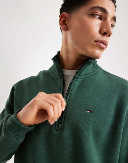 Tommy Jeans - Grøn sweatshirt i fleece med logomærke og 1/4 lynlås, 5 af 5