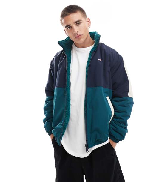 Tommy Jeans – Grön, blockfärgad jacka i vändbar teddy - view 1