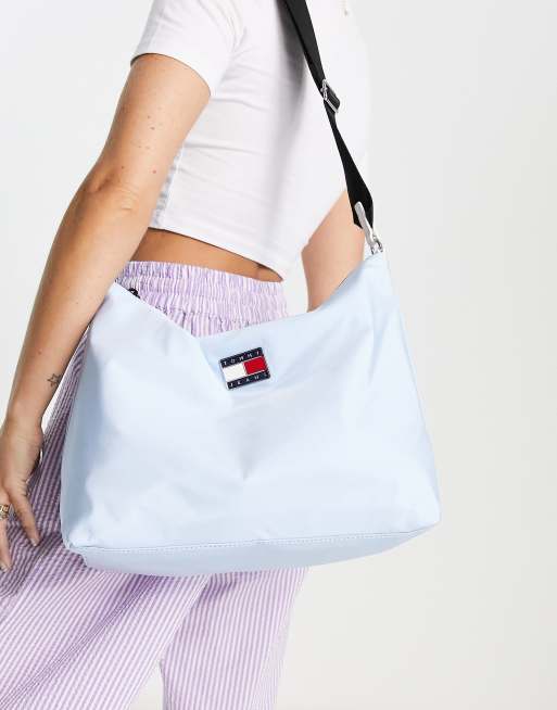 Tommy Jeans - Grote schoudertas van nylon met vlaglogo in lichtblauw