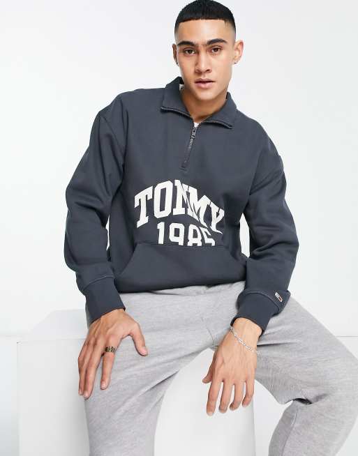 Tommy Jeans half zip jumper in black