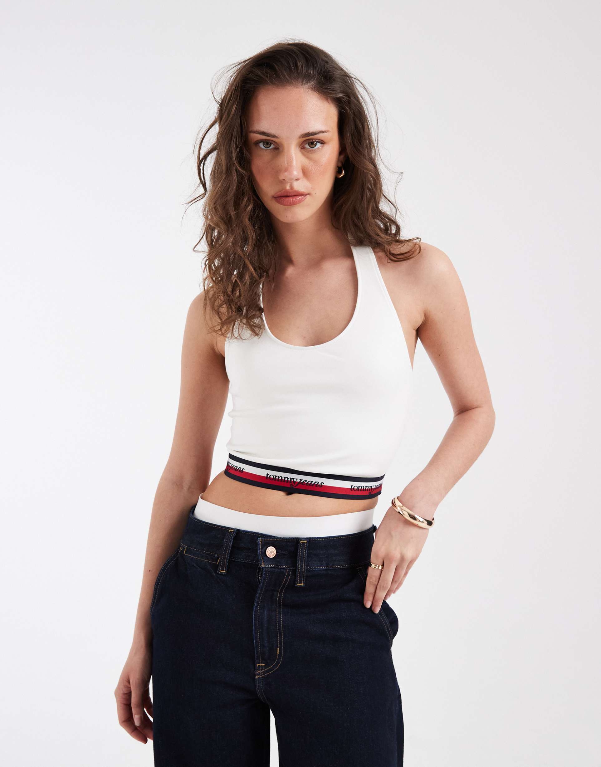 tommy jeans halter neck slim fit crop top in white