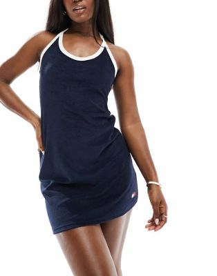 Tommy Jeans halter neck toweling dress in Navy - ASOS Price Checker