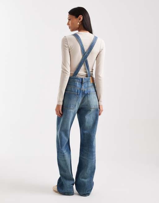 Tommy Jeans – Hängselbyxor i mellanljus, blekt tvätt, 3 av 4