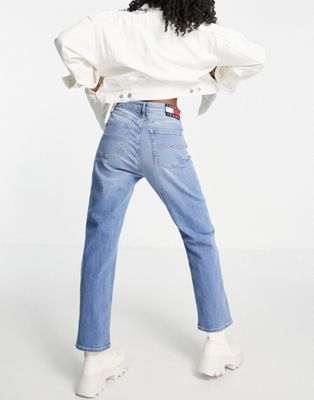 Tommy Jeans harper high rise straight jean in mid wash  - ASOS Price Checker