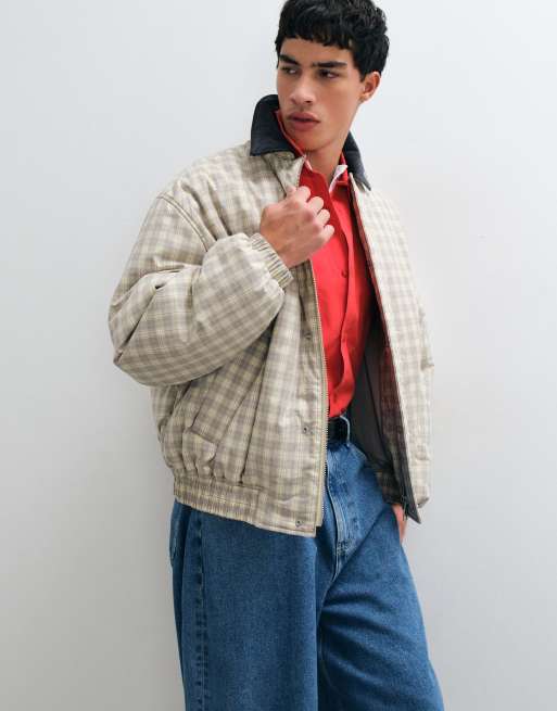 Tommy Jeans harrington jacket in beige plaid, 3 of 5