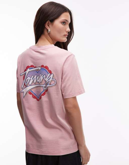 Tommy Jeans heart back print t-shirt in washed pink