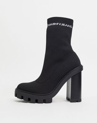 Tommy Jeans heel sock boot in black | ASOS
