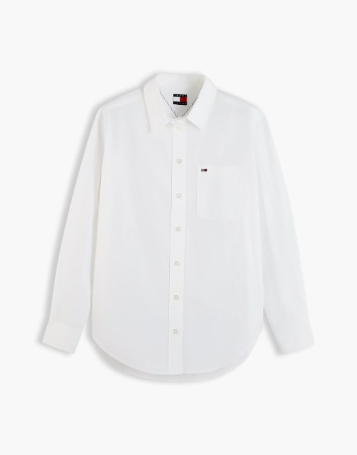 Tommy Jeans Hemd in Weiß mit Relaxed Fit und garngefärbtem Popeline, 5 von 6