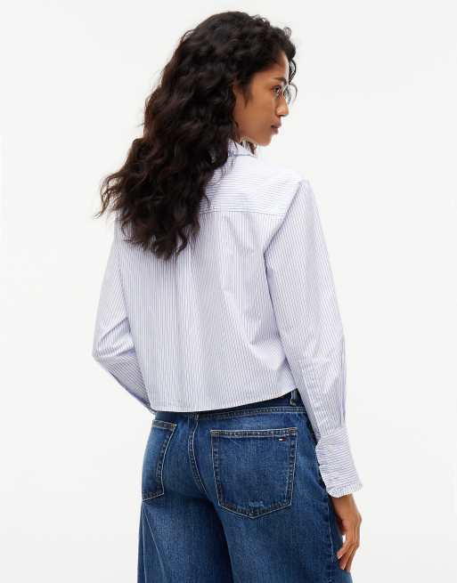 Tommy Jeans Hemd mit Relaxed Fit, Rüschen und Streifen in Blau, 4 von 6