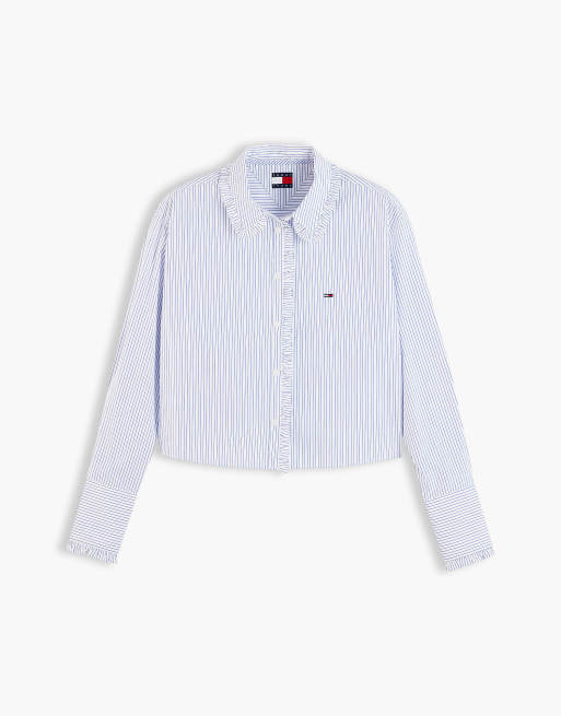Tommy Jeans Hemd mit Relaxed Fit, Rüschen und Streifen in Blau, 5 von 6