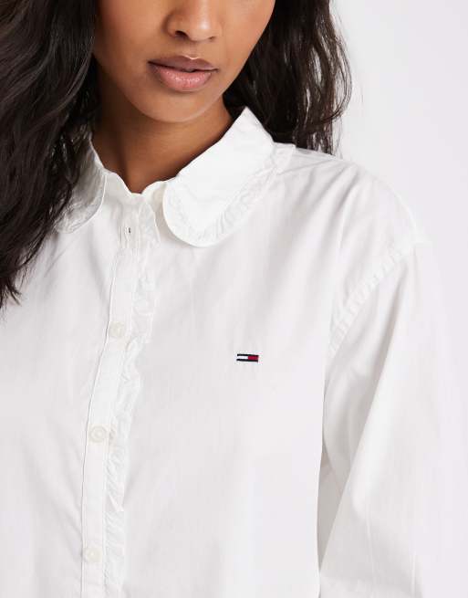 Tommy Jeans – Hemdbluse in Wollweiß mit Rüschen, 3 von 4
