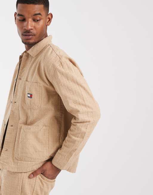 Tommy Jeans – Hemdjacke in Beige mit Zierstickerei, 5 von 5