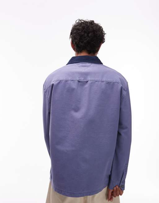 Tommy Jeans – Hemdjacke in Blau mit farblich abgesetztem Cord-Kragen, 2 von 4