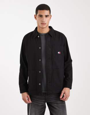 Hemdjacke in Schwarz mit Logo-Aufnäher Schwarz 52