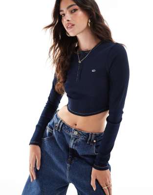 Tommy Jeans Tommy Jeans henley long sleeve top in navy