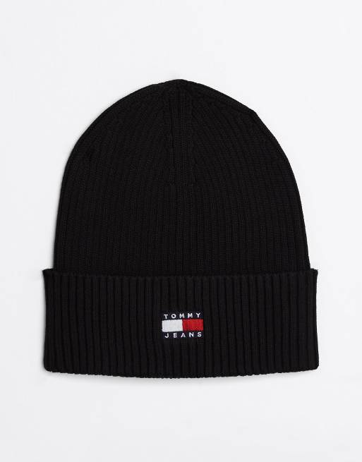 Tommy Jeans Heritage badge rib-knit beanie in black