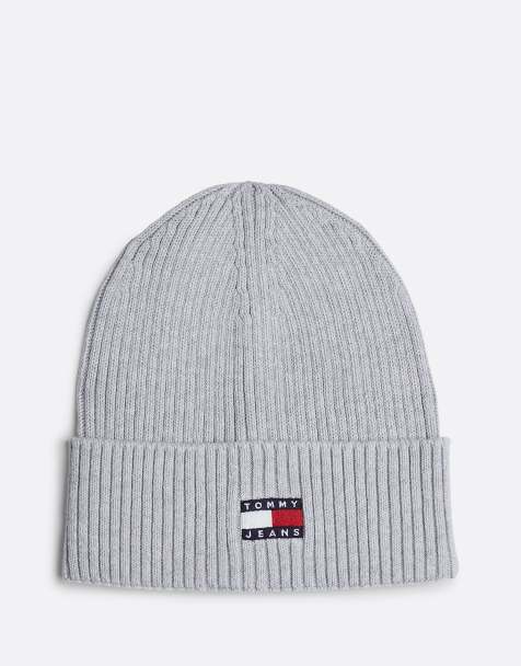 Tommy Jeans Heritage badge rib-knit beanie in light grey - view 1