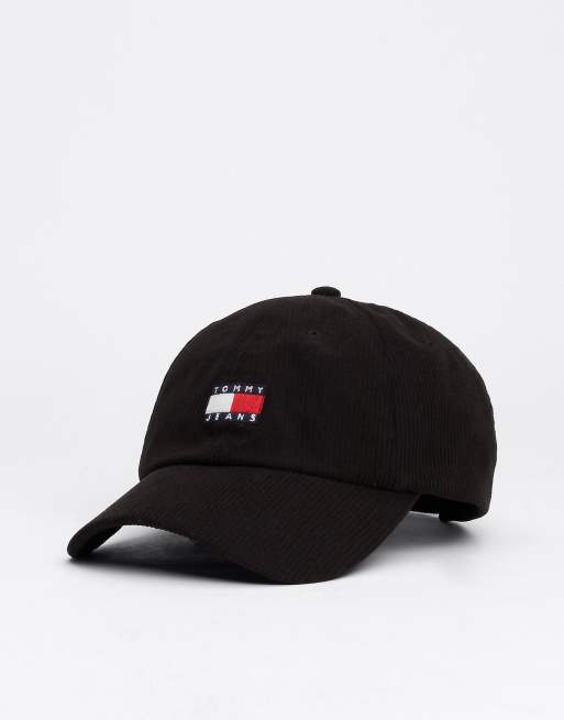 Tommy Jeans – Heritage – Baseballkappe aus Cord in Schwarz