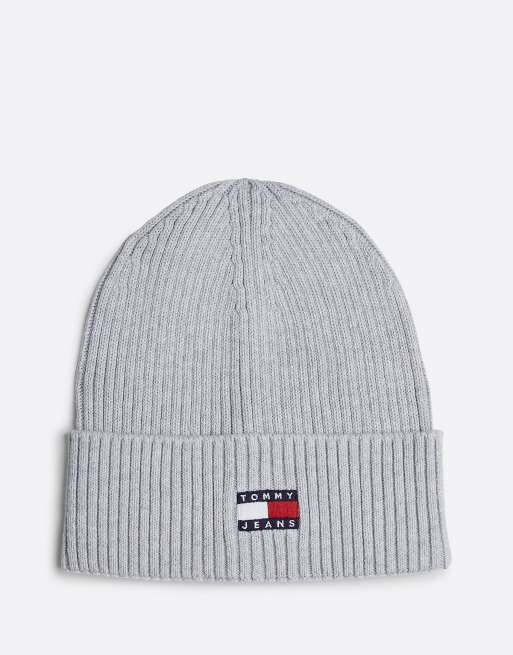 Tommy Jeans - Heritage - Bonnet en maille côtelée à étiquette - Gris clair
