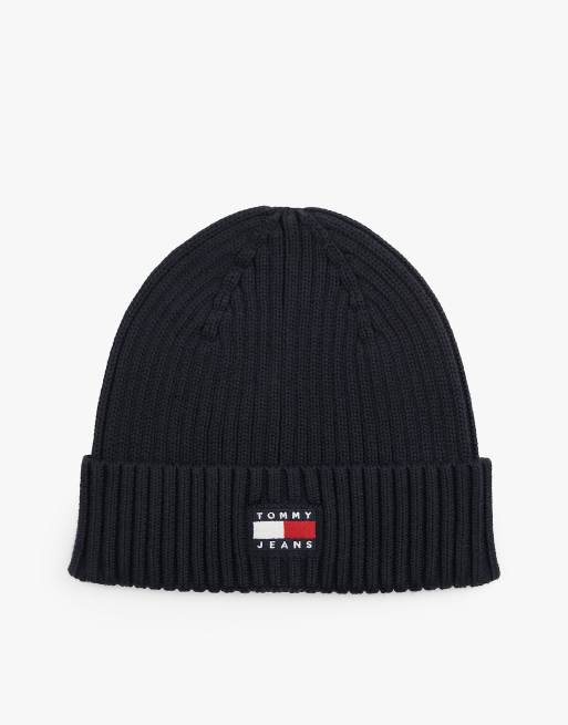 Tommy Jeans - Heritage - Bonnet en maille côtelée à logo - Bleu foncé