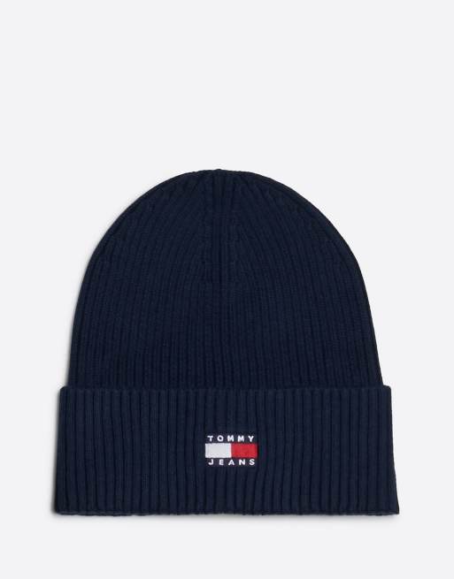 Tommy Jeans - Heritage - Bonnet en maille côtelée avec étiquette - Bleu marine