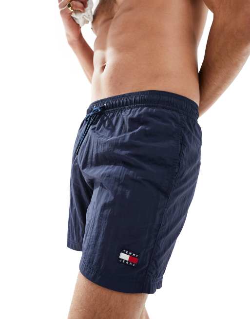 Tommy Jeans heritage crinkle nylon swim shorts in navy