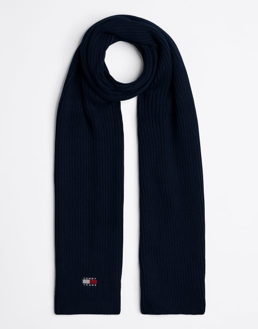 Tommy Jeans - Heritage - Écharpe en maille côtelée avec étiquette - Bleu