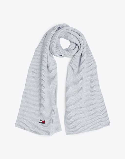 Tommy Jeans - Heritage - Écharpe en maille côtelée avec étiquette - Gris clair