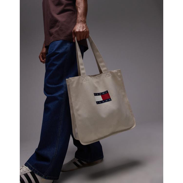 Tommy Jeans Heritage flag canvas tote bag in beige ASOS