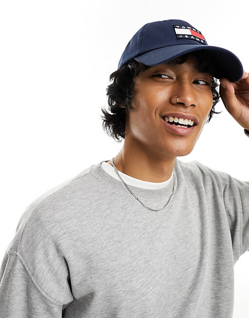 Tommy Jeans heritage flag logo cap in navy | ASOS